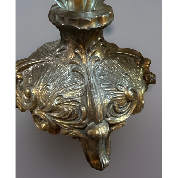 Pair Antique Hollywood Regency Style Ornate Gold cast Brass  Candlestick Holders main image 5
